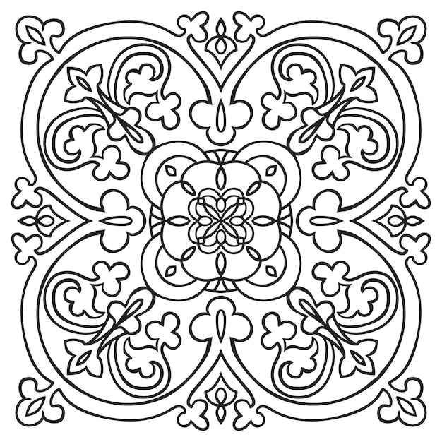 Hand drawing pattern for tile in black and white colors Italian majolica style