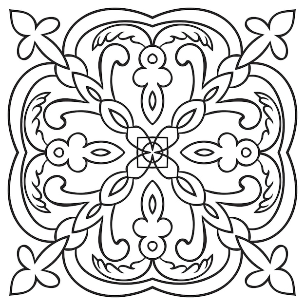 Hand drawing pattern for tile in black and white colors Italian majolica style