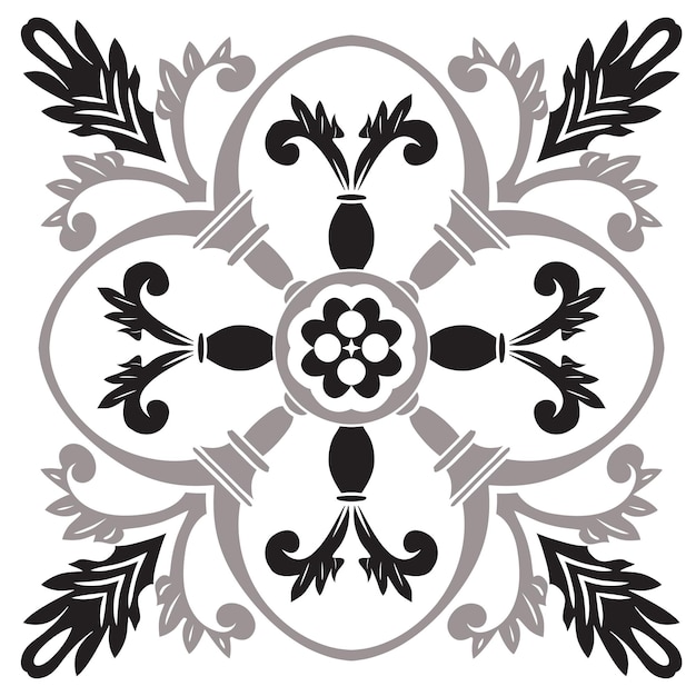 Hand drawing pattern for tile in black and white colors Italian majolica style