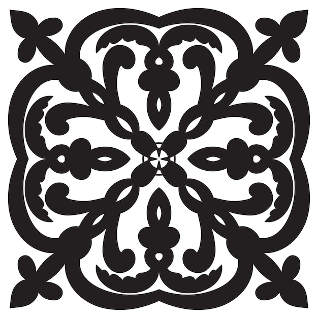 Hand drawing pattern for tile in black and white colors Italian majolica style