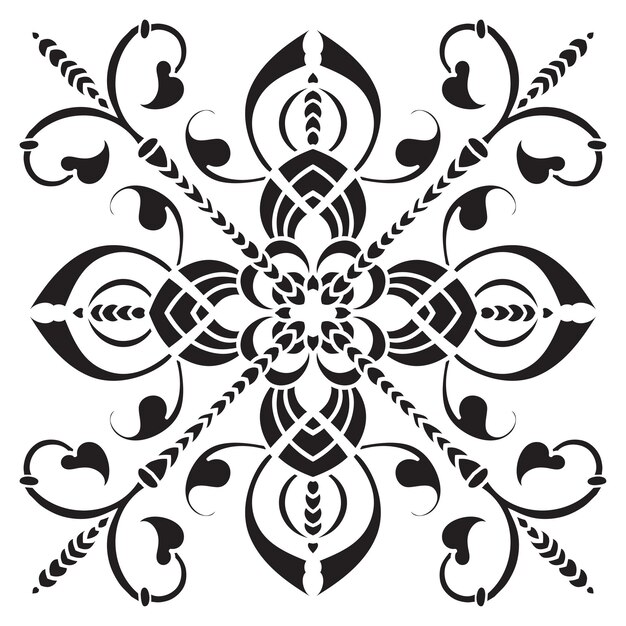 Hand drawing pattern for tile in black and white colors Italian majolica style