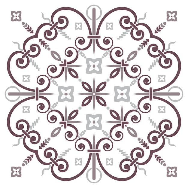 Hand drawing pattern for tile in black and white colors Italian majolica style