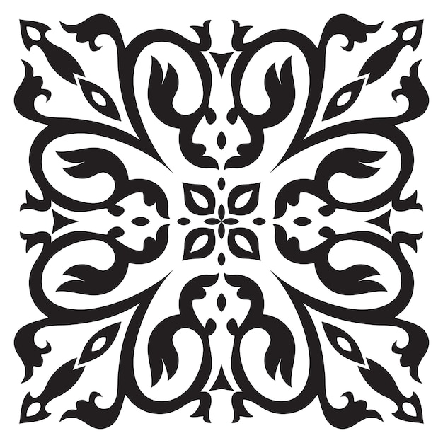 Hand drawing pattern for tile in black and white colors