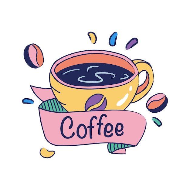 Ручной рисунок круглой чашки и надпись кофе