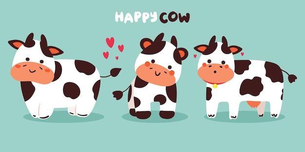 hand drawing set of cow sticker set cute animal sticker for kids icon