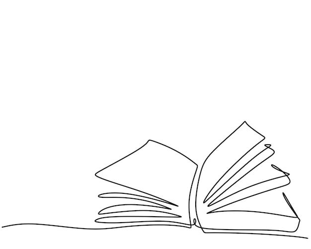 Vettore disegno a mano di una singola riga di un libro aperto isolato su sfondo bianco
