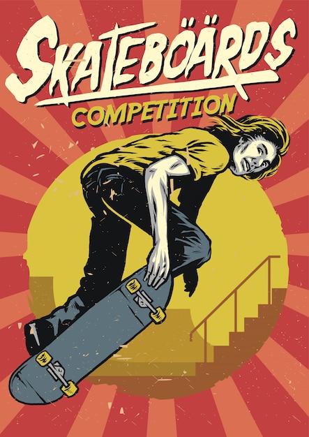 Disegno a mano di skateboard poster design