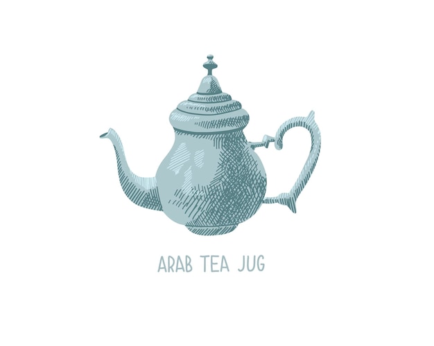Icona di schizzo di disegno a mano della teiera araba marocchina orientale della brocca del tè