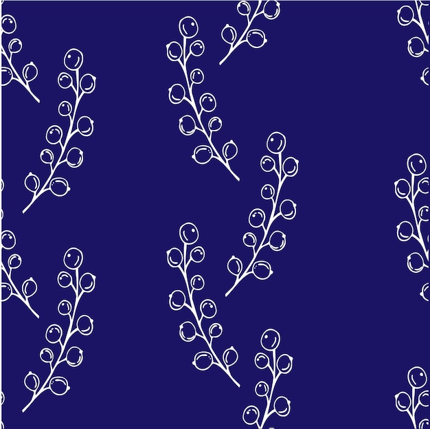 Vector hand drawing sketching seamless pattern with vector black branches with leaves and berries