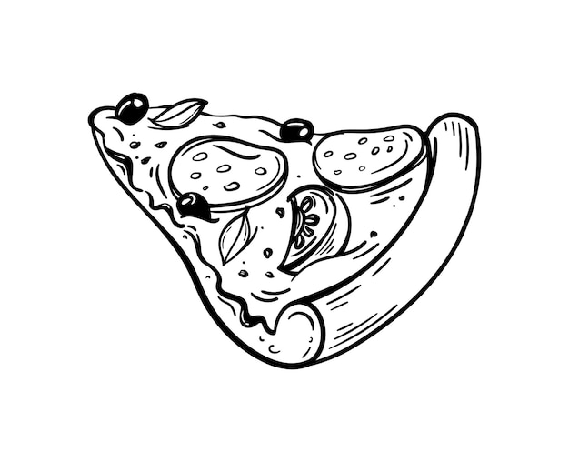 Vettore disegno a mano di una fetta di pizza disegno vettoriale