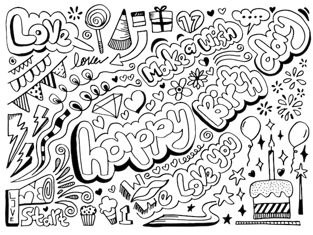 Hand drawing styles for birth day party.