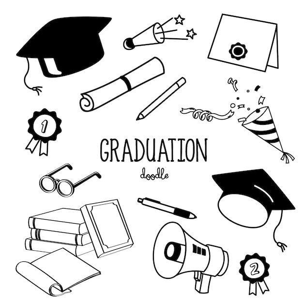 Vector hand drawing styles graduation objects. graduation items doodle.