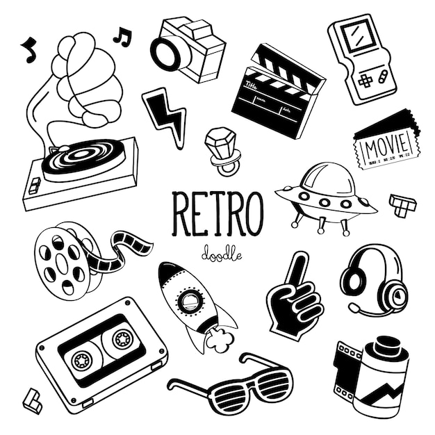 Premium Vector  Hand drawing styles for retro items. doodle 90's retro item .