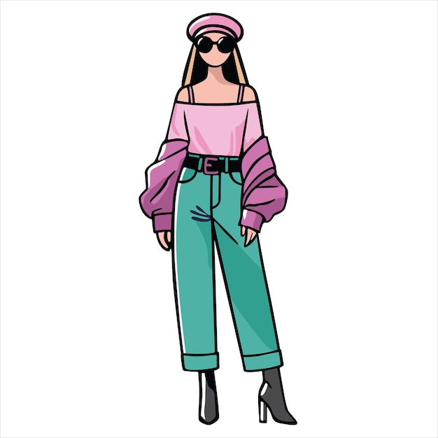Hand Drawing of Stylish Woman with Chic and Elegant Details