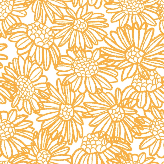 Hand drawing sunflower floral seamless vector illustration pattern background