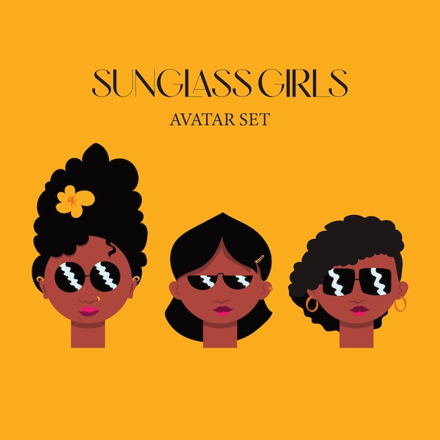 Vector hand drawing sunglass girls avatar vector set