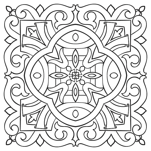 hand drawing tile vintage black line pattern