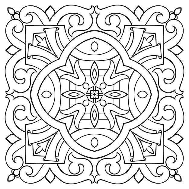 Hand drawing tile vintage black line pattern