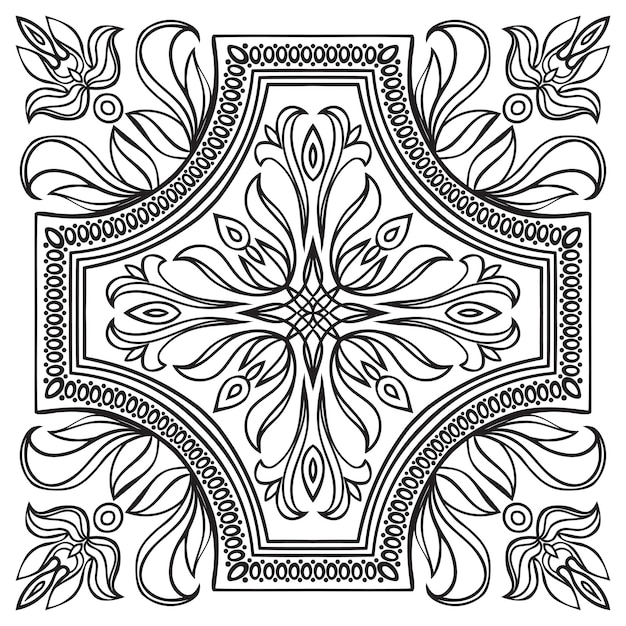 Hand drawing tile vintage black line pattern