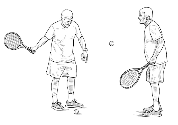 Hand drawing of two elderly men playing tennis