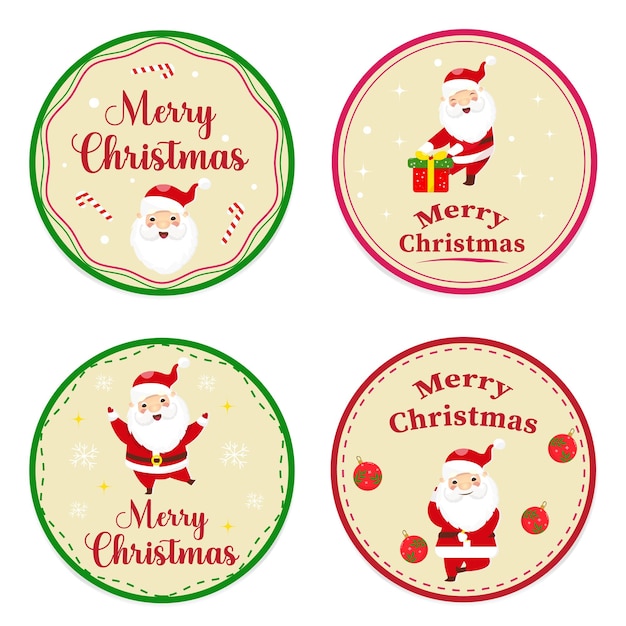 Vector hand drawing vector christmast labels collection with santa claus cute element