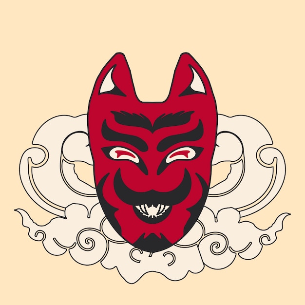 hand drawing vector japanese mask