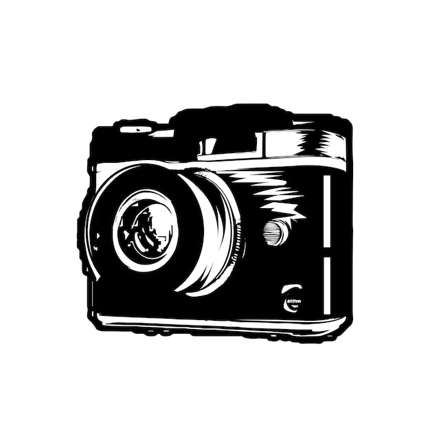 Hand drawing vintage camera silhouette illustration