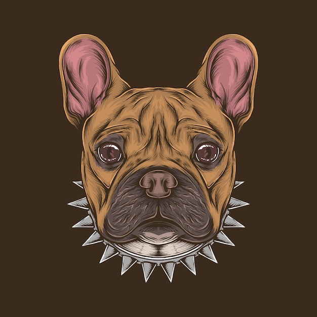 Mano che disegna l'illustrazione d'annata della testa del bulldog francese