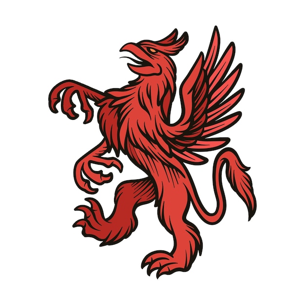 Hand drawing vintage logo heraldic griffin animal illustration