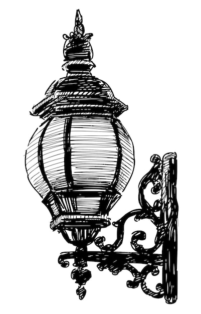 Vector hand drawing of vintage streetlight