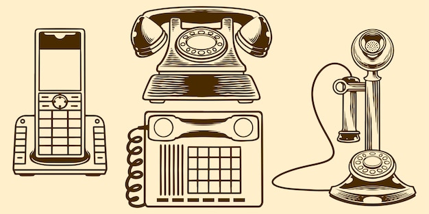 Vettore disegno a mano di telefoni vintage elementi disegnati