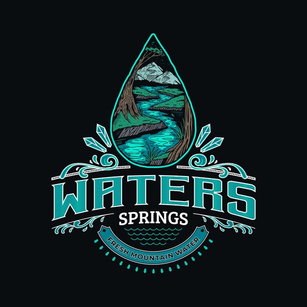 Vector hand drawing water badge illustration