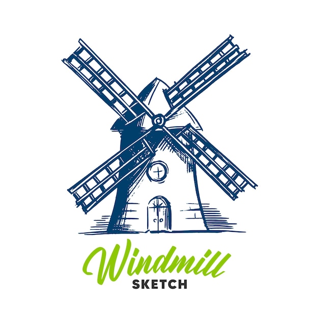 Hand drawing windmill. bakery concept.