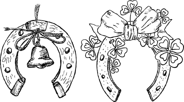 Hand drawings of festive horseshoes