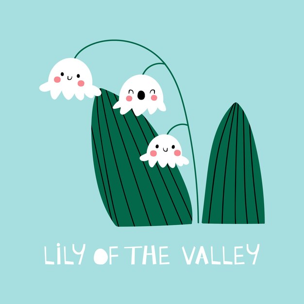 Hand drawl summer print with lilies of the valley vector flower character cute print for fabric