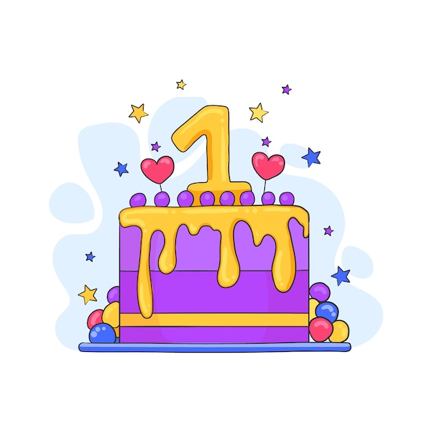 Vector hand drawn 1 year anniversary or birthday