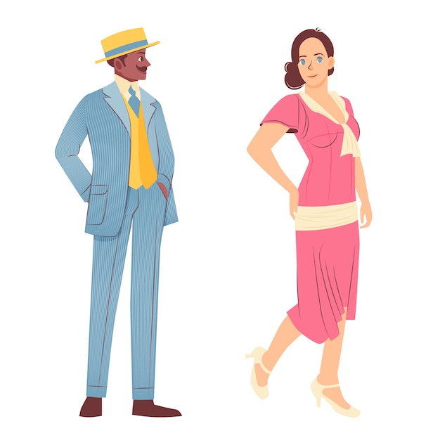 hand drawn 20's decade characters illustration