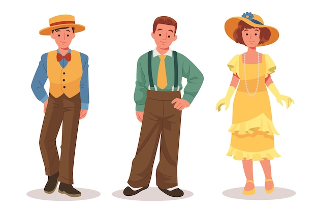 hand drawn 20's decade characters illustration