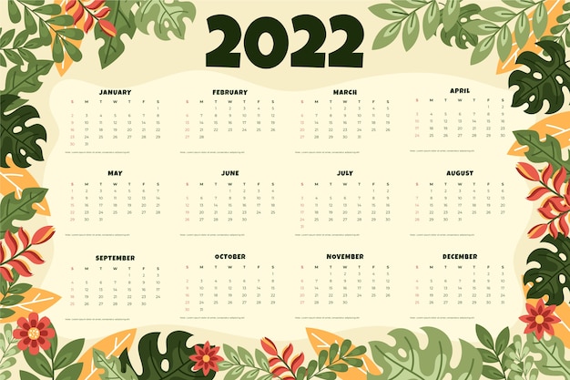 Vettore modello di calendario 2022 disegnato a mano