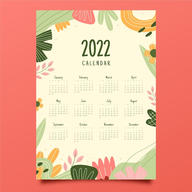 Vettore modello di calendario 2022 disegnato a mano