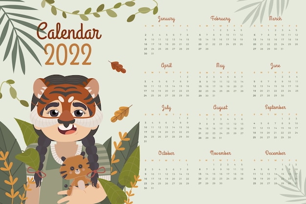 Hand drawn 2022 calendar template