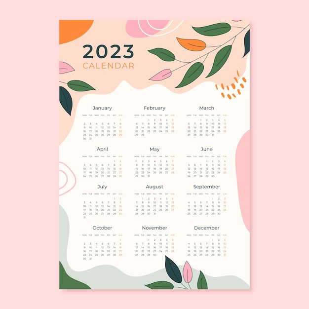 Vector hand drawn 2023 annual calendar template