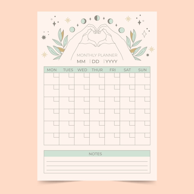 Hand drawn 2023 monthly planner calendar template