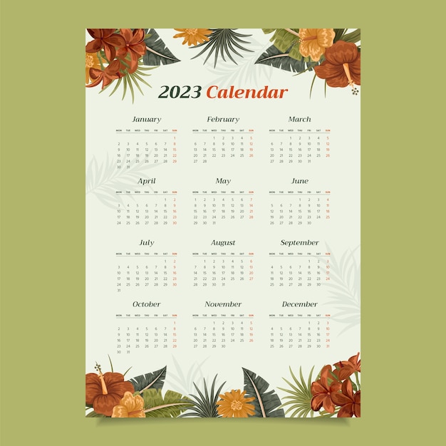 Vector hand drawn 2023 wall calendar template