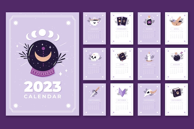 Vector hand drawn 2023 wall calendar template