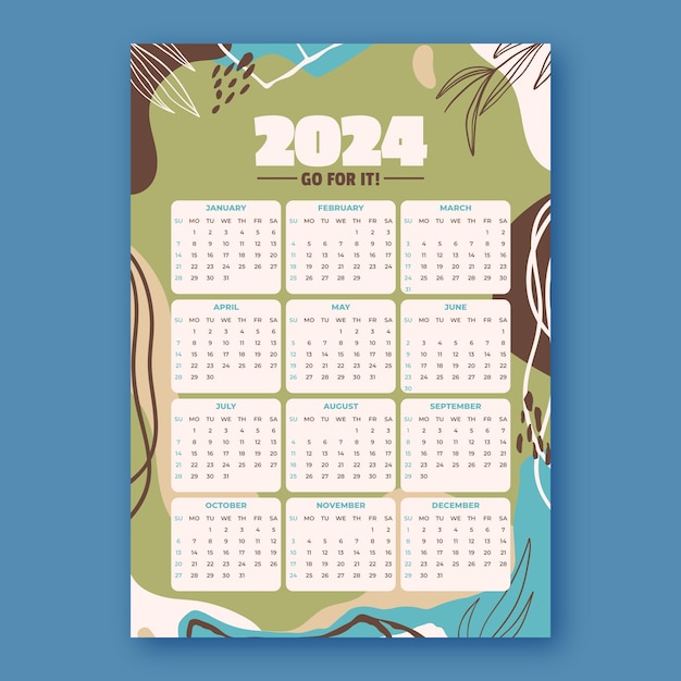 Hand drawn 2024 calendar template