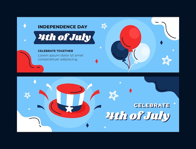 Hand drawn 4th of july horizontal banner template