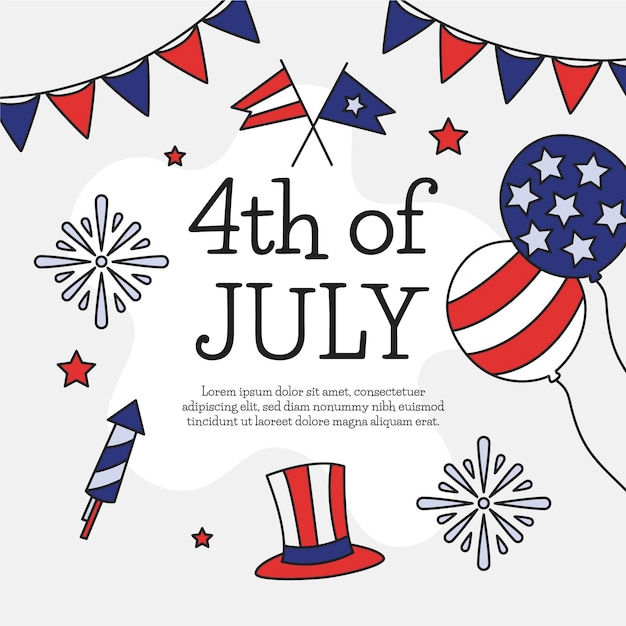 Hand drawn 4th of july independence day illustration