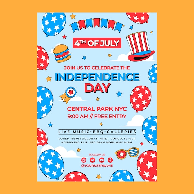 Hand drawn 4th of july poster template