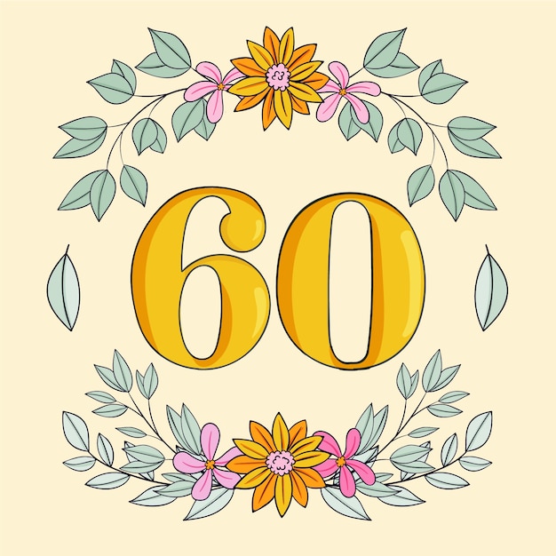 Открытка на 60-летие, рисованная от руки